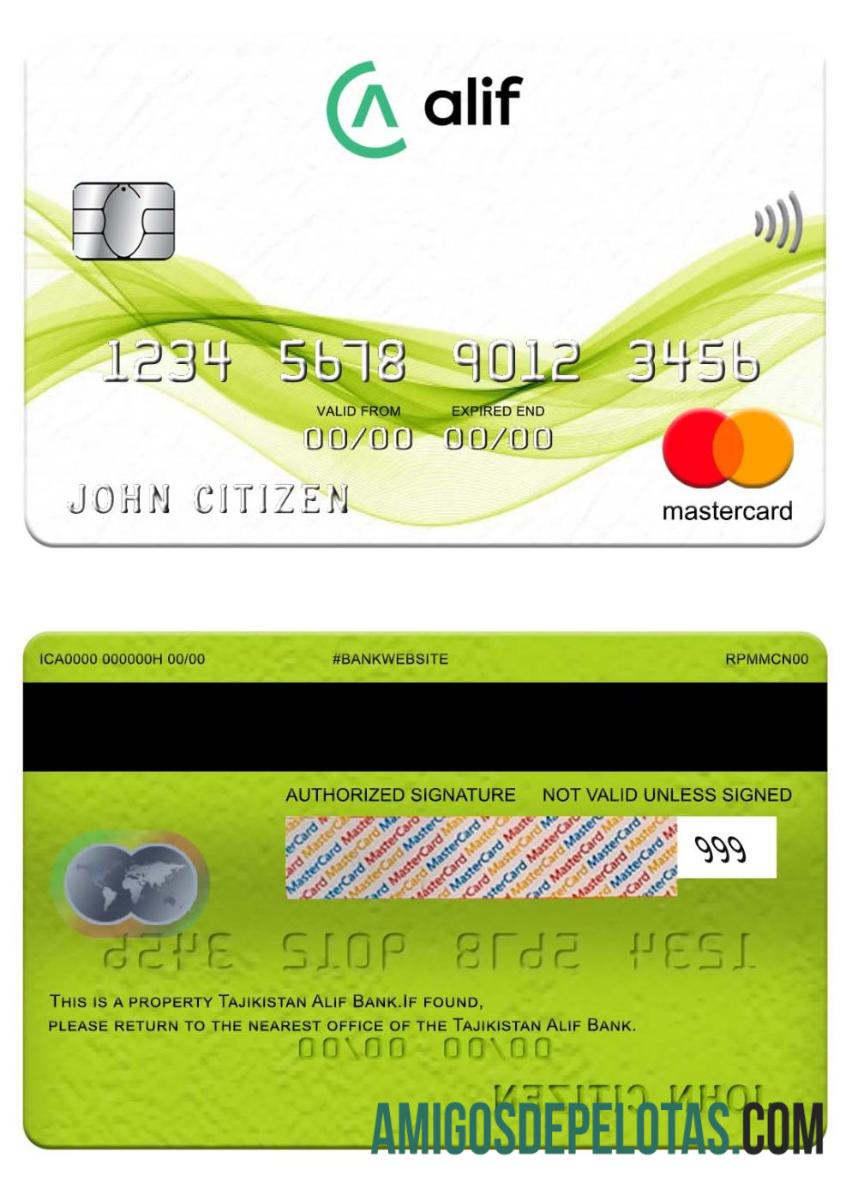 Tajiquistão Alif Bank Mastercard exemplo